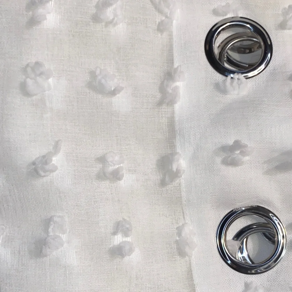 White Textured Curtain Panel with Silver Grommets